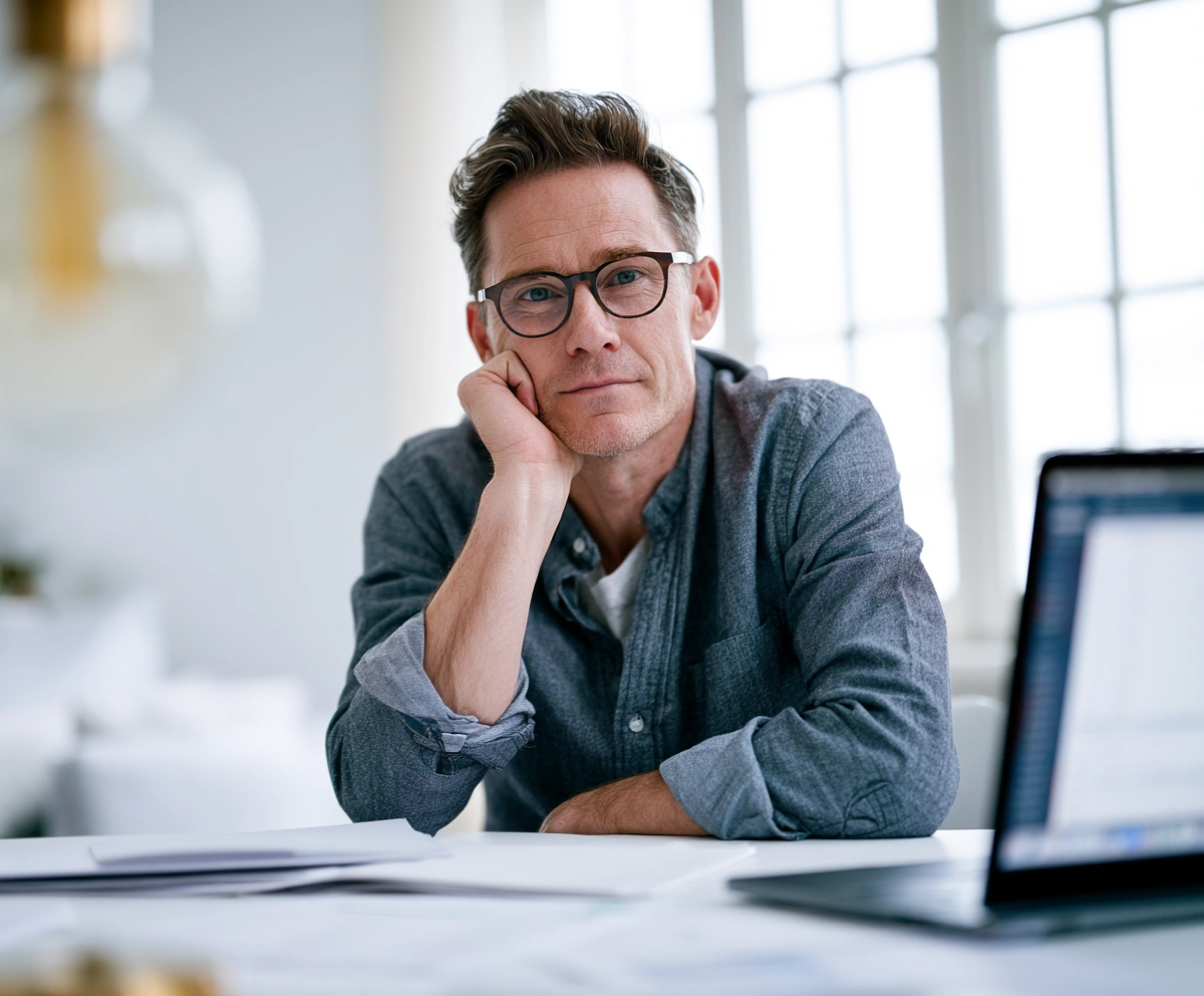 Person organizing financial documents to consolidate debts